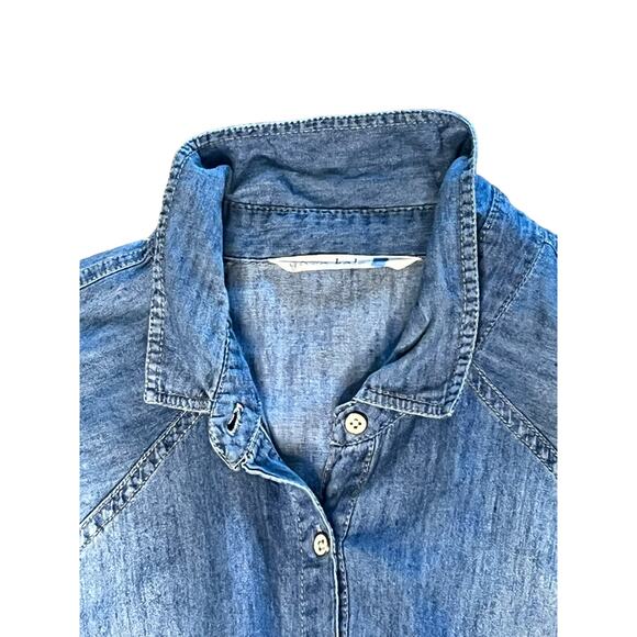 Given Kale DENIM JEAN DRESS Womens Sz LG Western Button Down Stretch Waist - Picture 4 of 8